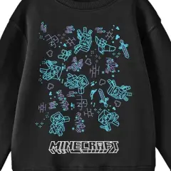 Minecraft Game Doodles Youth Black Crew Neck Sweatshirt
