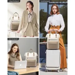 Laptop Backpack for Women 15.6 Inch, Travel Backpack with USB Charging Port Large Capacity Laptop Bag(Beige)