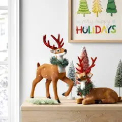 Flocked Standing Deer with Faux Greenery Christmas Animal Figurine - Wondershop&trade; Brown