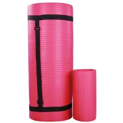 BalanceFrom All-Purpose 71" x 24" x 1-Inch Extra Thick High Density Anti-Tear Exercise Yoga Mat, Knee Pad with Carrying Strap & 2 Yoga Blocks, Pink