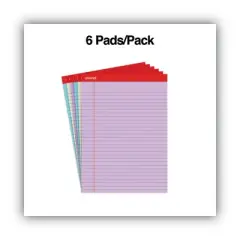Universal Colored Perforated Ruled Writing Pads, Wide/Legal Rule, 50 Assorted Color 8.5 x 11.75 Sheets, 6/Pack