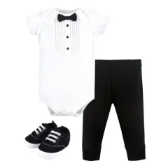 Little Treasure Baby Boy Cotton Bodysuit, Pant and Shoe 3pc Set, Party Tux