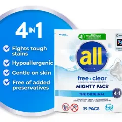 All Mighty Pacs Free Clear Laundry Detergent Pacs