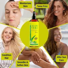 Seven Minerals, Organic Aloe Vera Spray for Body & Hair - From Freshly Cut Aloe Plant, Extra Strong, Easy to Apply, - Made in USA (Big 12 fl oz)