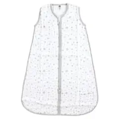 Hudson Baby Infant Muslin Cotton Sleeveless Wearable Sleeping Bag, Sack, Blanket, Gray Stars