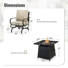Captiva Designs 5pc Metal Patio seating Furniture Fire Pit Set for with Rocking Chairs Garden Porch Backyard