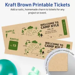 Avery Printable Rectangle Tickets, 2-3/4" x 8-1/2", Kraft Brown Cardstock, Laser/Inkjet, 40 Total