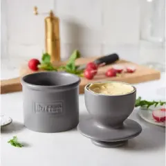 Butter Bell&reg; Crock &ndash; Caf&eacute; Matte Gray Ceramic Butter Keeper, Modern Matte Butter Dish for Fresh, Spreadable Butter