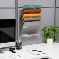 Mind Reader 5-Tier Vertical File Storage, Desktop Organizer, Wall Mount, Office, Metal Mesh, 12.75"L x 4"W x 16"H, Silver: Office Supplies