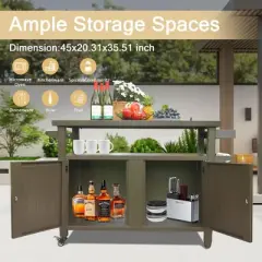 DOMETOUR Grill Cart Outdoor Storage Cabinet with Wheels, Metal BBQ Prep Table for Patio, Kitchen, Home Party, Bar (Brown)