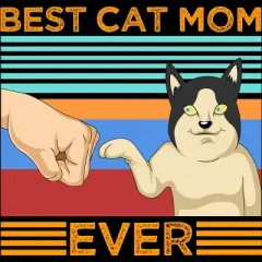 Women's Design By Humans Best Cat Mom Ever Retro Stripes By shirtpublic Racerback Tank Top