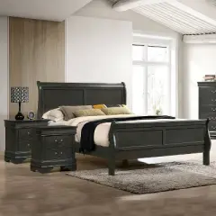 3pc Sliver Sleigh Bed with 2 Nightstands - HOMES: Inside + Out