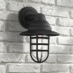 John Timberland Marlowe Rustic Industrial Farmhouse Outdoor Wall Light Fixture Black Hooded Cage 13" Clear Glass for Post Exterior Barn Deck House