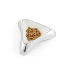 Nambe Pet Small Triangular Enameled Pet Bowl with Non-Slip Grips, Made with Nambe Alloy, Designed by Karim Rashid,	7" L x 7" W x 1.5" H