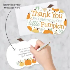 Big Dot of Happiness Little Pumpkin - Shaped Thank You Cards - Fall Birthday Party or Baby Shower Thank You Note Cards with Envelopes - Set of 12
