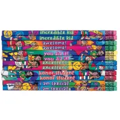 Incentive Pencils for Students (24 Pack) - Fun Designs, Motivational Messages, #2 HB Lead