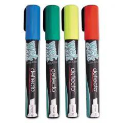 deflecto Wet Erase Markers, Medium Chisel Tip, Assorted Colors, 4/Pack