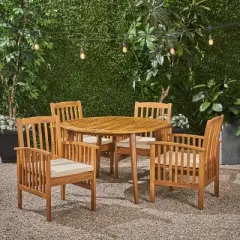 Christopher Knight Home Maura Outdoor Acacia Wood 5 Piece Dining Set with Water Resistant Cushion