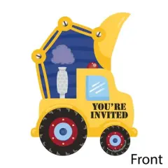 Big Dot of Happiness Construction Truck - Shaped Fill-in Invitations - Baby Shower or Birthday Party Invitation Cards with Envelopes - Set of 12