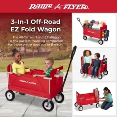 Radio Flyer All Terrain 3-in-1 Off Road EZ Fold Wagon for Kids and Cargo, Red