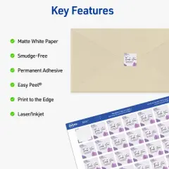 Avery Printable Square Labels with Sure Feed, 1" x 1", Matte White, Permanent Adhesive, Laser & Inkjet Printers, 1,200 Blank Labels (5658)