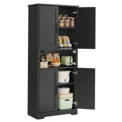 70-Inch Tall Kitchen Pantry Cabinet with 4 Doors and Adjustable Shelves, Freestanding Utility Hutch Cupboard, White
