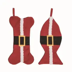 Transpac Fabric Pet Santa Stocking Set of 2 Christmas Holiday Decorations Polyester