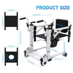 Multifunctional Patient Lift Chair, 180&deg; Split Seat Commode & Transfer Aid
