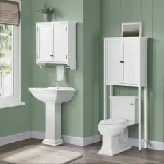 Dover Over the Toilet Hutch Wall Mounted Bathroom Storage Cabinet with Two Doors and Towel Rod White - Alaterre Furniture