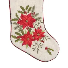 C&F Home 20" Merry Poinsettia Christmas Hanging Large Stocking with Plaid Cuff