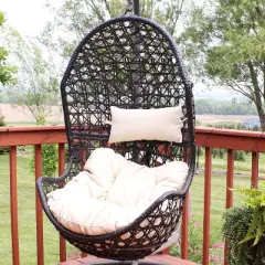 Sunnydaze Outdoor Resin Wicker Patio Cordelia Hanging Basket Egg Chair Swing with Cushion and Headrest - 2pc