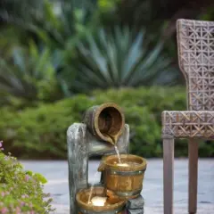 NAYSAYE Fountain Three Tier Bucket Water Feature with Rustic Design for Garden Patio and Porch, Brown, 10.4"*9.4"*19.1"