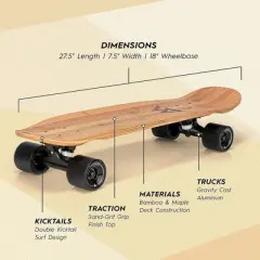 Magneto Complete Skateboard | 27.5" x 7.5", Canadian Maple Double Kick Concave Deck | For Beginners, Teens & Adults (Bamboo)