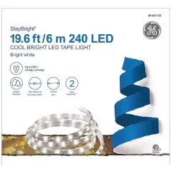 GE StayBright 240-Light 19.6-ft White Integrated LED Christmas Tape Lights