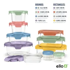 Ello 20pc Color Lock Mixed Food Storage Container Set: Glass & Polypropylene, Multicolored, Microwave & Oven-Safe