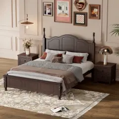 3-Pieces Bedroom Sets,Queen Size Wood Platform Bed, Two Nightstands With 2 Drawers For Each-Cuddlewood