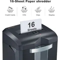 Bonsaii 16-Sheet Micro Cut Paper Shredder, 60 Min Run Time, P-4 Security, 6 Gal Pullout Basket, Commercial Grade for Office Use