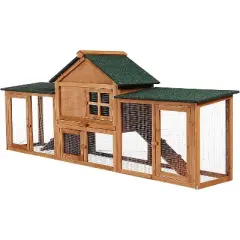80in Wooden Rabbit Hutch, Outdoor Chicken Coop, Bunny Hutch Guinea Pig Pet House Bunny Cage with Double Side Runs, Weatherproof Roof, Removable Tray