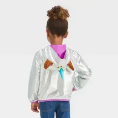 Toddler Girls' Afro Unicorn Cosplay Anorak Jacket - Silver