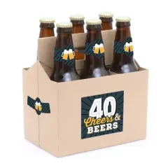 Big Dot of Happiness Cheers and Beers to 40 Years - 40th Birthday Party Decorations for Women and Men - 6 Beer Bottle Label Stickers and 1 Carrier