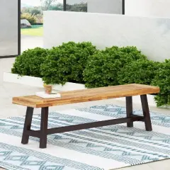 Christopher Knight Home Bowman Outdoor Acacia Wood 63" W Bench with Iron Legs