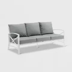 Kaplan Outdoor Metal Sofa White with Gray Cushions - Crosley