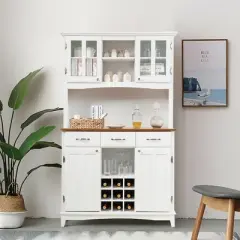 Costway Buffet And Hutch Kitchen Storage Cabinet Cupboard w/ Wine Rack & Drawers White