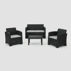 Daytona 4pc Faux Wicker Chat Set - Charcoal - Christopher Knight Home