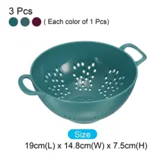Unique Bargains Plastic Food Fruit Rice Washing Bowl Deep Colander with Double Handles 3 Pcs