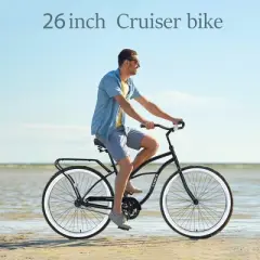 NAYSAYE 26 Inch Single Speed Beach Cruiser Adult Bike Steel Frame for Relaxed Outdoor Riding, Black, 69.29"*25.98"*39.37"