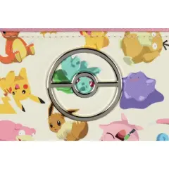 Pokemon Allover Character Zip Around Closure Faux Leather Wallet For Women White