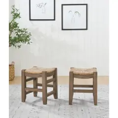 Set of 2 18" Davenport Wood Stools with Rush Seats Light Amber - Alaterre Furniture
