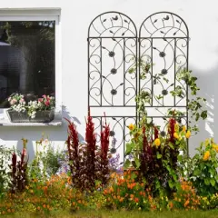 Lirago Brown 4 pieces Weatherproof Multi-functional Outdoor Screen-Laser-Cut Galvanized Steel Panel 86.61"Hx19.68"Wx0.51"D