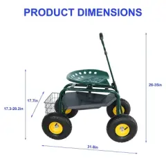 Garden Cart Rolling Scooter, Adjustable Height Heavy Duty Scooter, Rolling Garden Cart with 4 Wheels and Extendable Handle, 360-Degree Seat and Tool